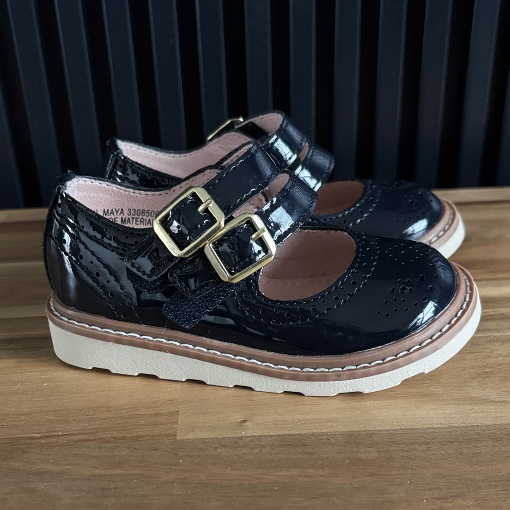 Kelly & Katie Navy Blue Patent Leather Mary Jane Kids Shoes with Double Buckle
